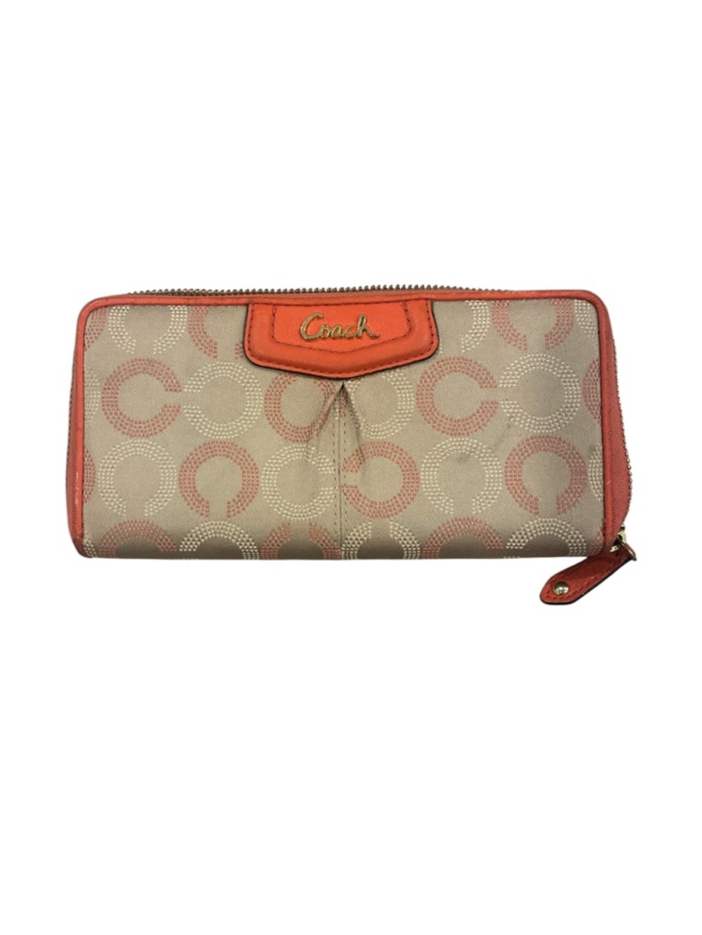 Coach Ashley Dotted Op Art Zip-Around Wallet – Beige/Pink